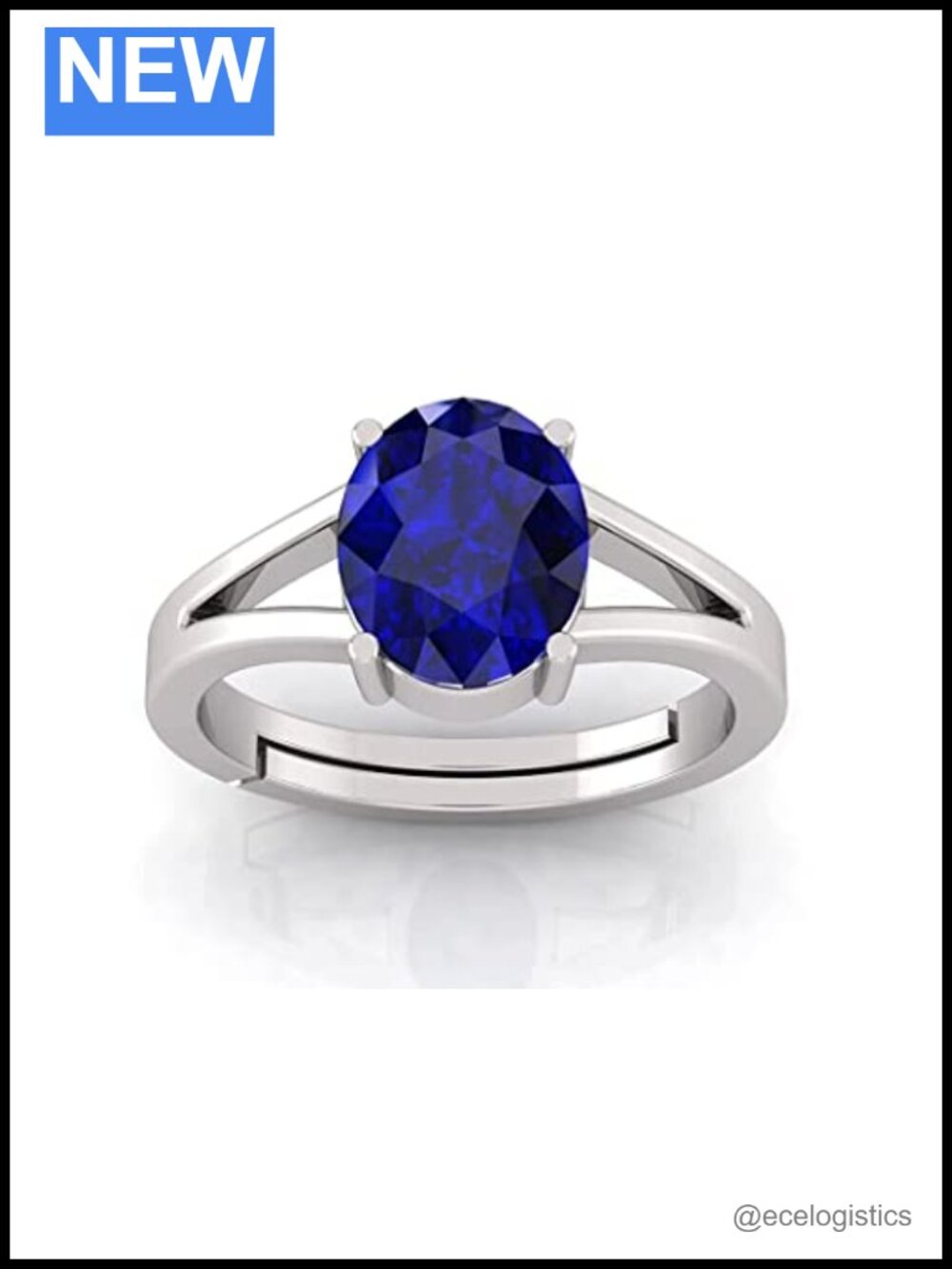 Silver Plated Blue Sapphire Natural Loose Gemstone Adjustable Ring